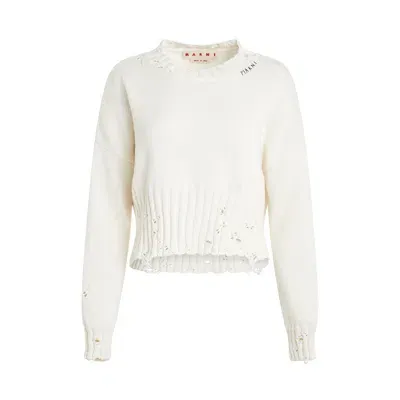 Marni Distressed-finish Cropped Jumper In White