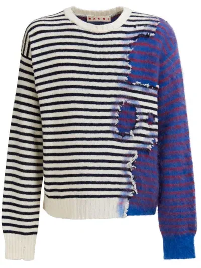 Marni Distressed-effect Colour-block Jumper In Multicolor