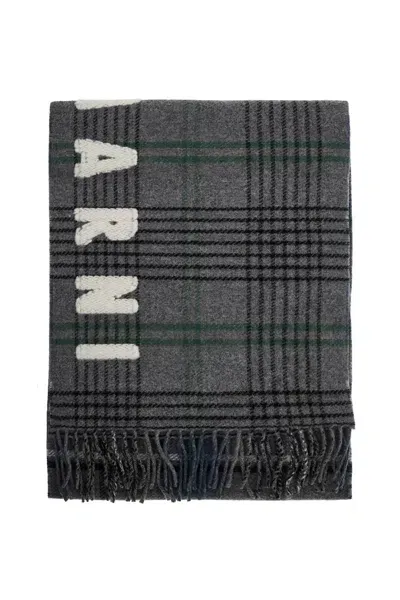 Marni Double Check Wool Scarf In 8 In Gray