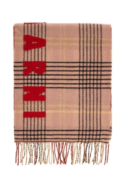 Marni Double Check Wool Scarf In 8 In Pink