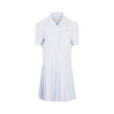 Marni Pleated Striped Cotton-poplin Shirt Dress In White