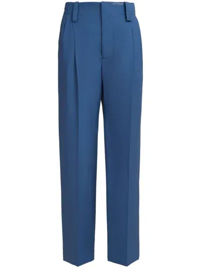 Marni Embroidered-logo Virgin Wool Trousers In Blue