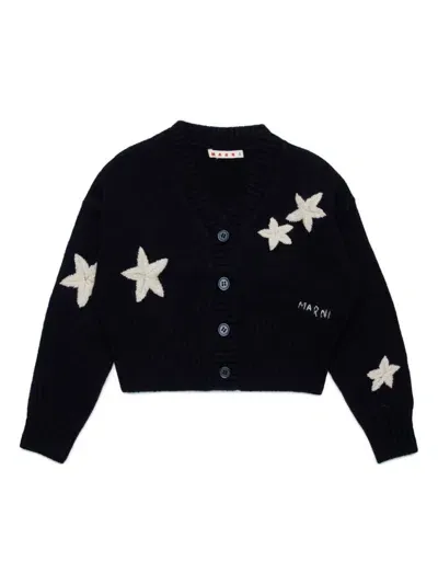 Marni Kids' Embroidered V-neck Jumper In Black