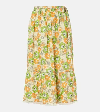 Marni Floral Linen Midi Skirt In Multicoloured