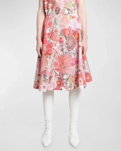 Marni Floral-print A-line Midi Skirt In Pink