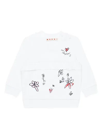 Marni Babies' Floral Print Cotton Sweatshirt In 白色