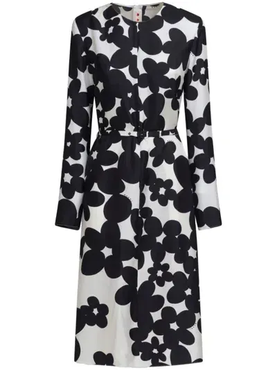 Marni Floral-print Midi Dress In White