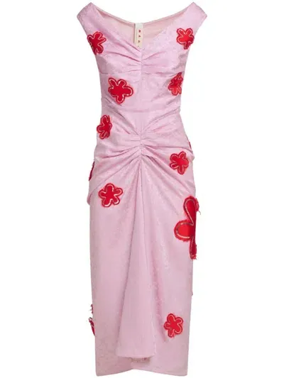 Marni Floral-print Midi Dress In Pink