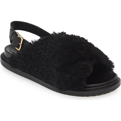 Marni Fussbett Genuine Shearling Sandal In Black