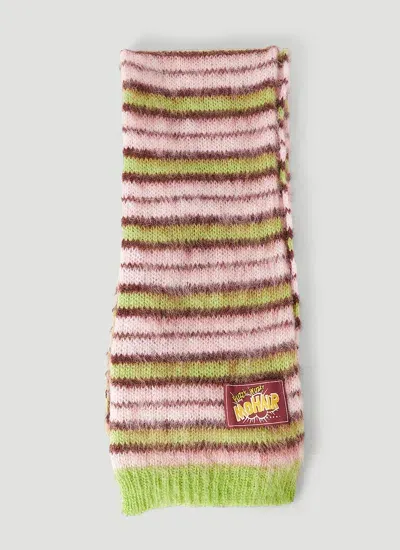 Marni Fuzzy Stripe Scarf Hat In Green