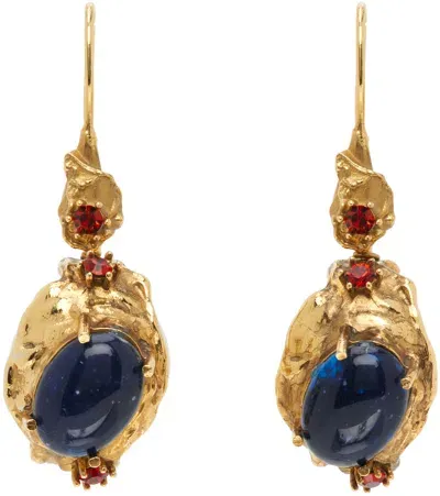 Marni Gold & Blue Gemstones Hook Earrings In 00w10 Pearl