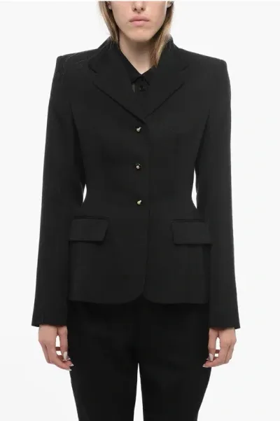 Marni Grain De Poudre Wool Blazer With Decorative Buttons In Black