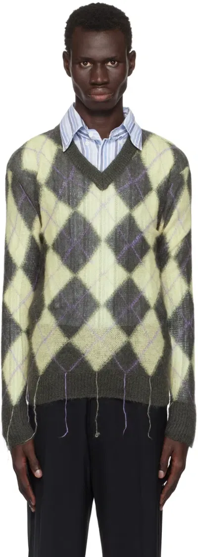 Marni Gray & Yellow Argyle Sweater In Ary06 Endive