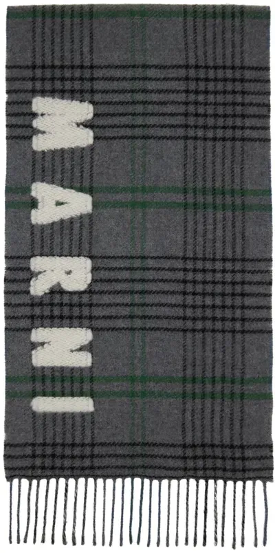 Marni Gray Gray Double Check Logo Scarf In Chn15 Sodium