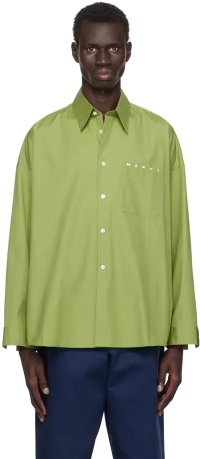 Marni Drop-shoulder Cotton Shirt In Green