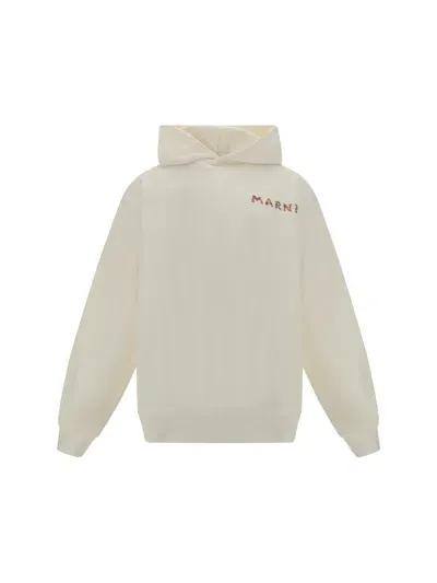 Marni Logo Print Hoodie Sweatshirt White In Natural White