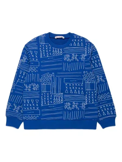 Marni Kids' Illustration-print Cotton Sweatshirt In Blue