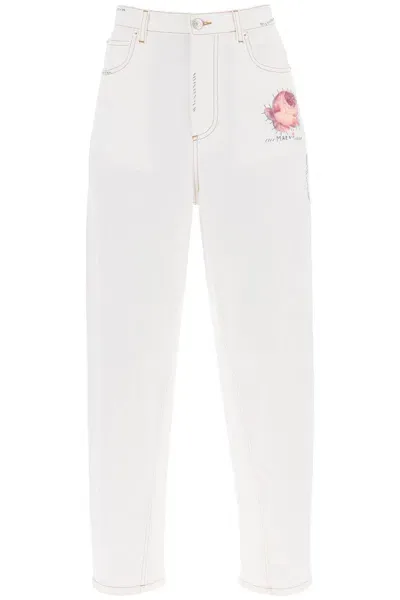 Marni Jeans Con Ricamo Logo E Patch Fiore In Multicolor