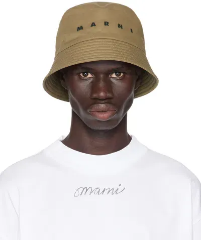 Marni Khaki Embroidered Logo Bucket Hat In 00v25 Olive