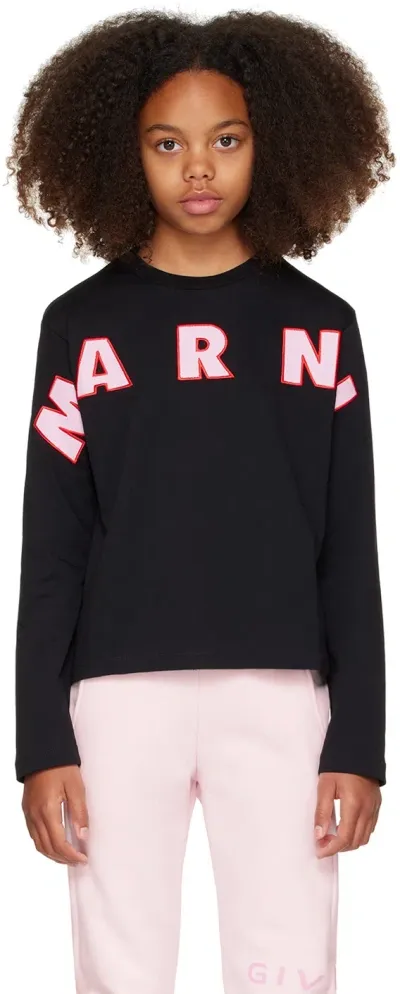 Marni Kids Black Logo Appliqué Long Sleeve T-shirt In 0m900