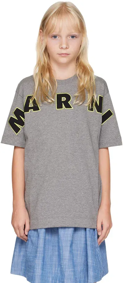 Marni Kids Gray Logo Appliqué T-shirt In 0m919