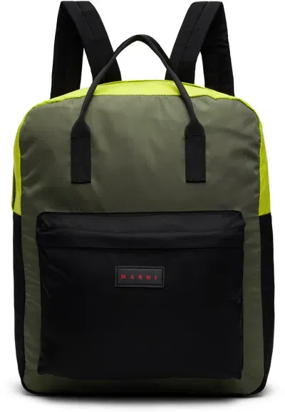 Marni Kids Green & Black Logo Patch Backpack In 0mc38