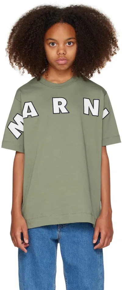 Marni Kids Green Logo Appliqué T-shirt In 0m540