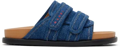 Marni Kids Navy Printed Sandals In Denim