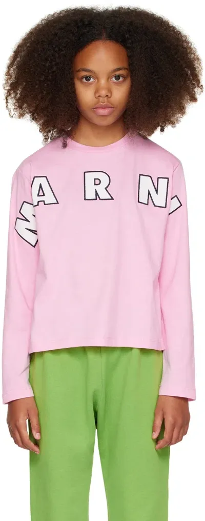 Marni Kids Pink Logo Appliqué Long Sleeve T-shirt In 0m345