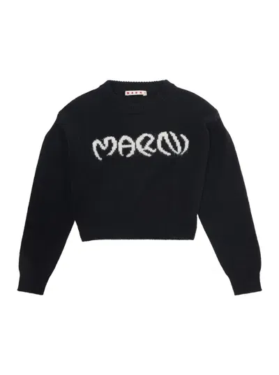 Marni Kids' Intarsia-knit Logo Jumper In Black