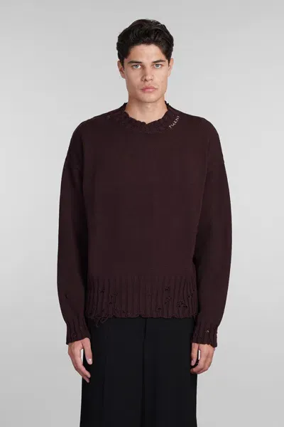 Marni Logo Cotton Knit Boxy Sweater In Purple