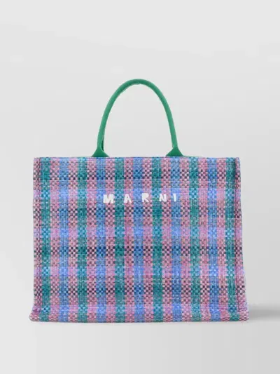 Marni Large Raffia Tote Bag In Green  Fuchsia & Cypress