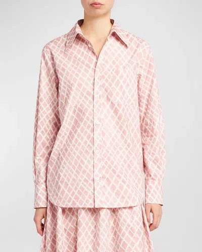 Marni Lattice-print Long-sleeve Button-down Shirt In Rose