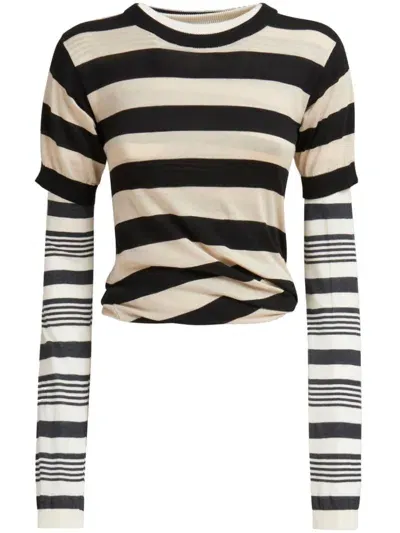 Marni Layered Stripe-print Top In Black