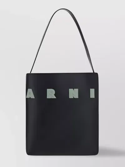 Marni Leather Strap Shoulder Bag In Blackivory