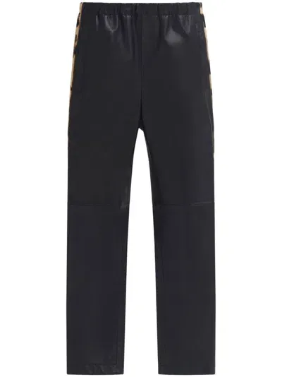 Marni Leopard-tape Leather Trousers In Black