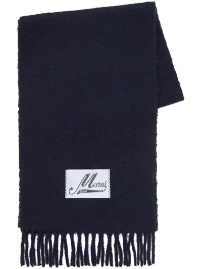 Marni Logo-appliqué Alpaca Scarf In Blue