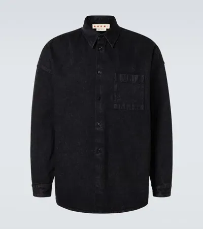 Marni Logo-patch Cotton Shirt In Grey