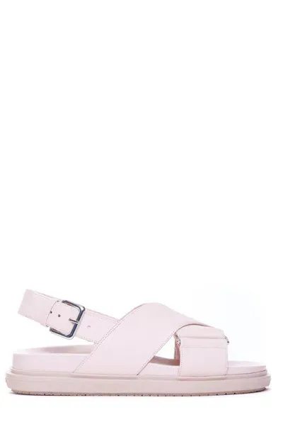 Marni Logo Embossed Buckled Sandals In Pink