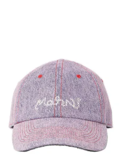 Marni Logo Embroidered Baseball Cap In Purple