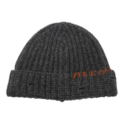 Marni Logo Embroidered Beanie In Grey