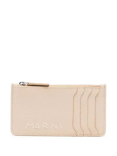 Marni Logo-embroidered Cardholder In Neutrals