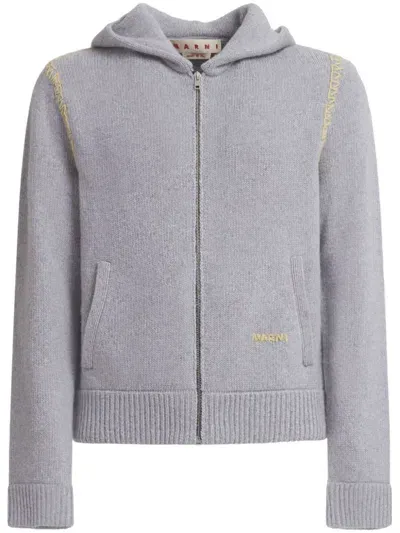 Marni Logo-embroidered Cardigan In Grey