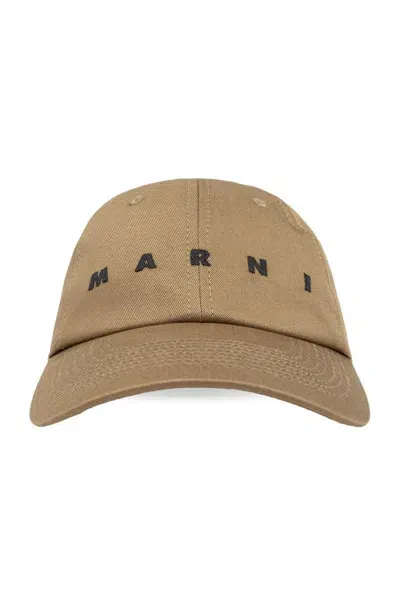 Marni Logo Embroidered Curved In Beige