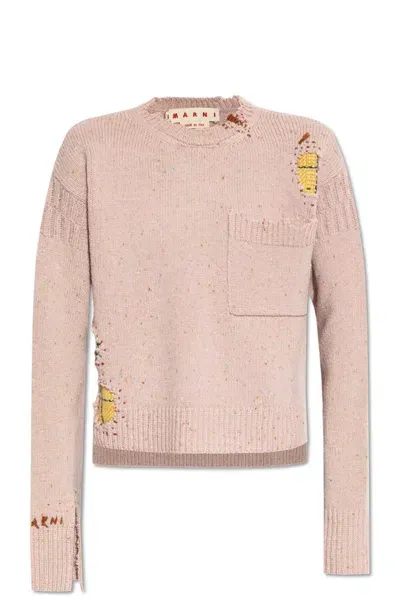 Marni Logo Embroidered Knitted Jumper In Pink