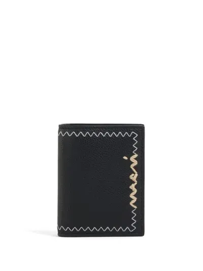 Marni Logo-embroidered Leather Wallet In Black