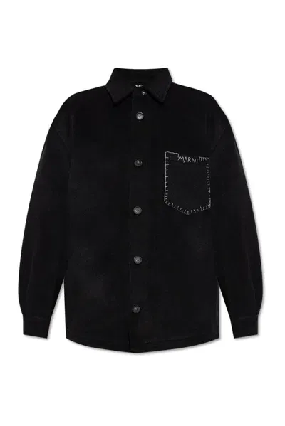 Marni Logo Embroidered Shirt Jacket In Black