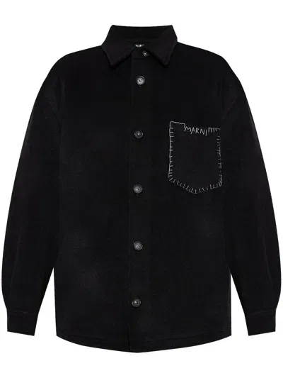 Marni Logo-embroidered Shirt Jacket In Black