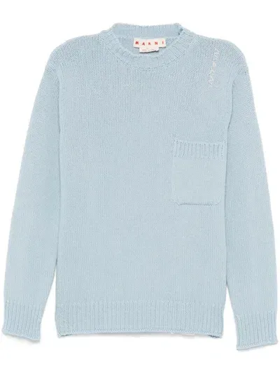 Marni Logo-embroidered Sweater In Blau