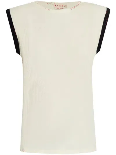 Marni Logo-embroidered T-shirt In Beige